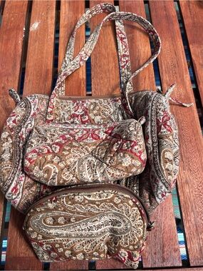 Pierre Deux bag bundle shoulder bag with two smaller cosmetic bags